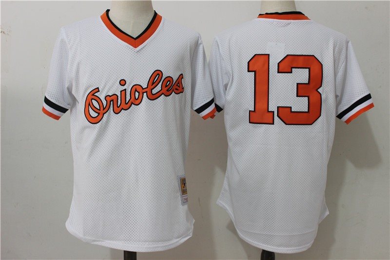 MLB Orioles 13 Manny Machado White Mitchell and Ness Throwback Men Jersey