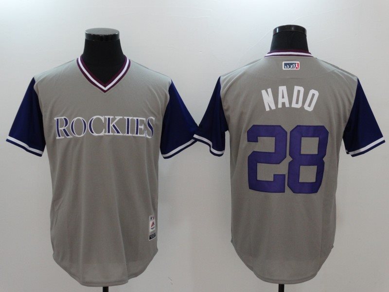 MLB ROCKIES 28 NADO Grey Cool Base Men Jersey