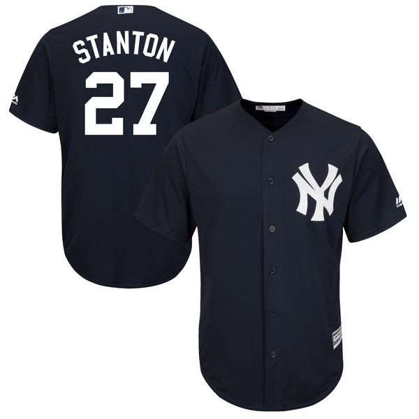 MLB Yankees 27 Giancarlo Stanton Navy Cool Base Men Jersey