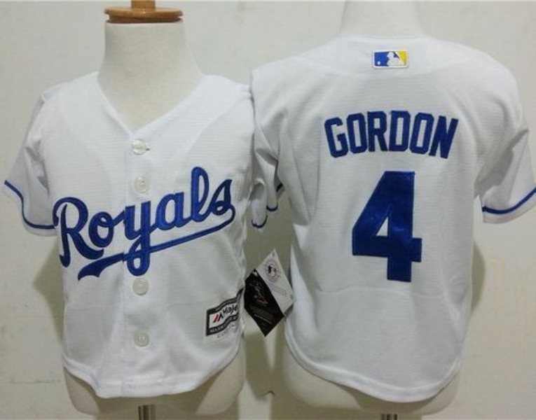 MLB Royals 4 Alex Gordon White Cool Base Toddler Jersey
