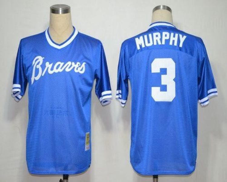 MLB Braves 3 Dale Murphy Blue Mitchell and Ness Throwback Men Jersey