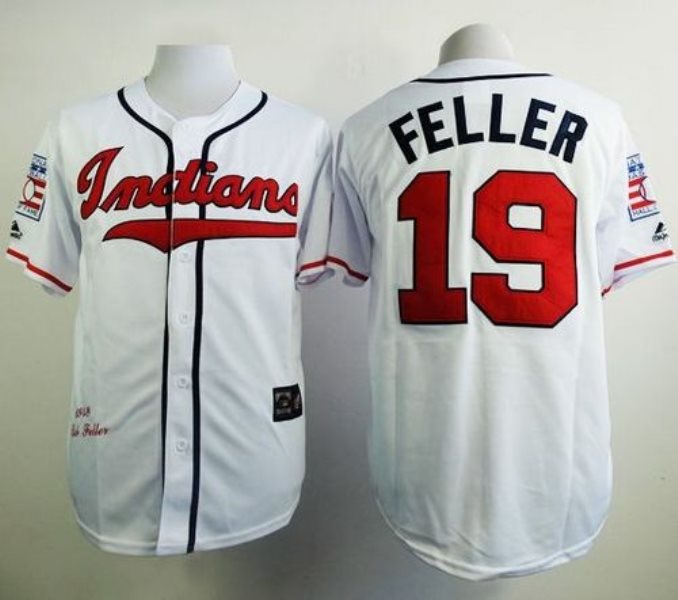 MLB Indians 19 Bob Feller White 1948 Mitchell and Ness Men Jersey