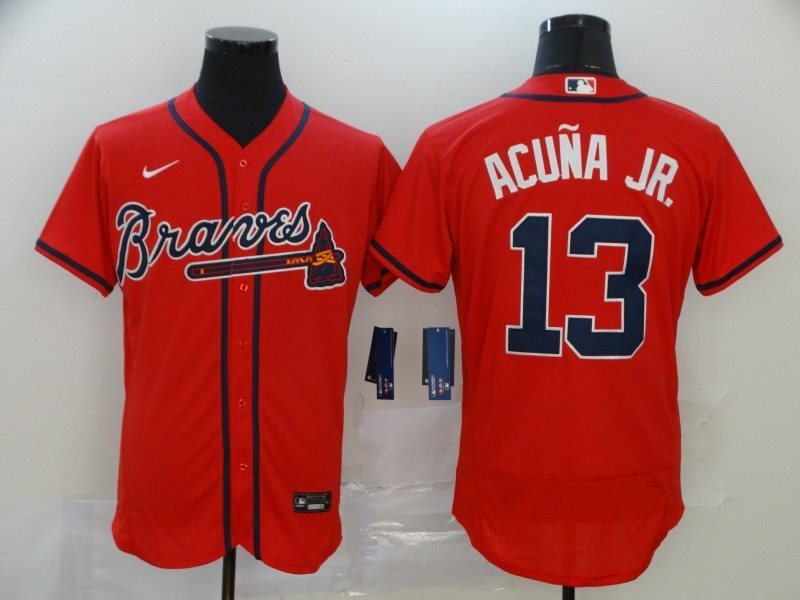 MLB Braves 13 Ronald Acuna Jr. Red 2020 Nike Flexbase Men Jersey