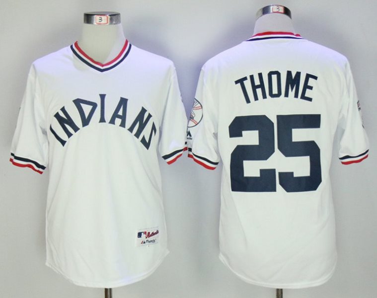 MLB Indians 25 Jim Thome White Throwback Men Jersey
