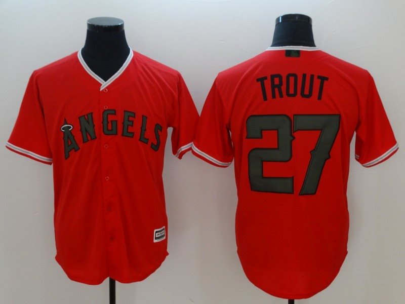 MLB Angels 27 Mike Trout Red 2018 Memorial Day Cool Base Men Jersey