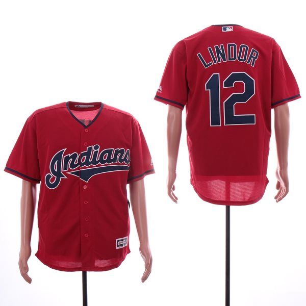 MLB Indians 12 Francisco Lindor Red Cool Base Men Jersey