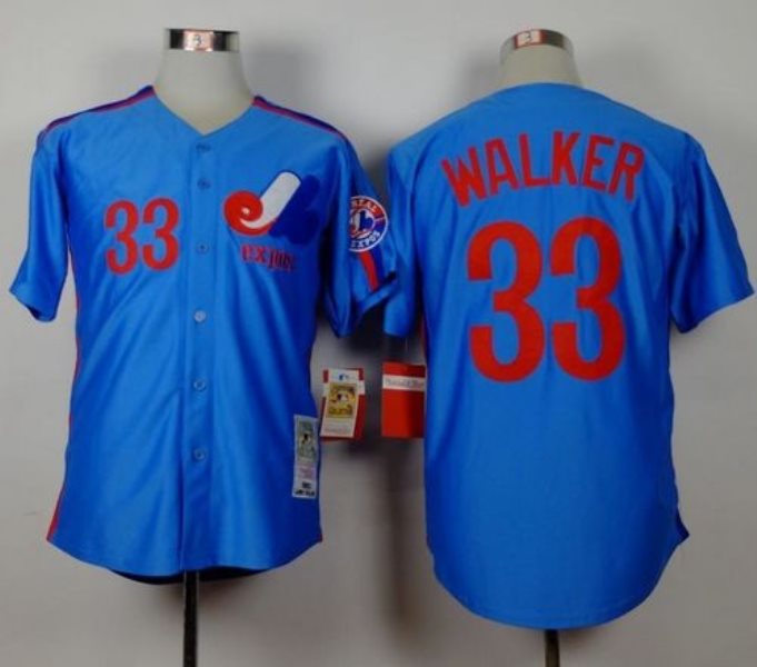 MLB Expos 33 Larry Walker Blue Mitchell and Ness Throwback Men Jersey