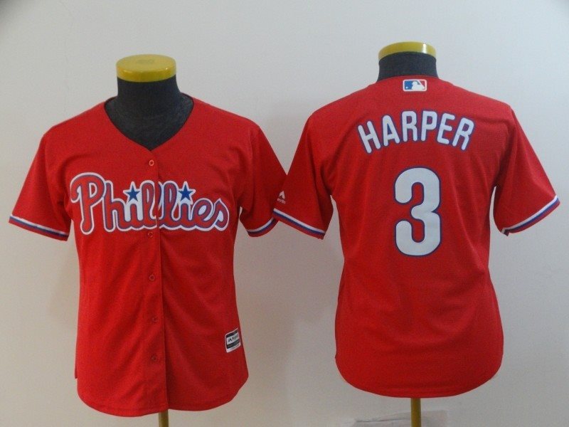 MLB Phillies 3 Bryce Harper Red Cool Base Youth Jersey