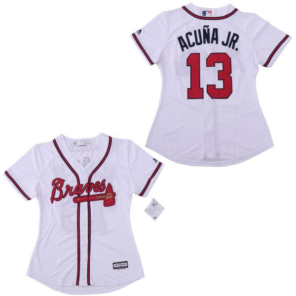MLB Braves 13 Ronald Acuna Jr. White Cool Base Women Jersey