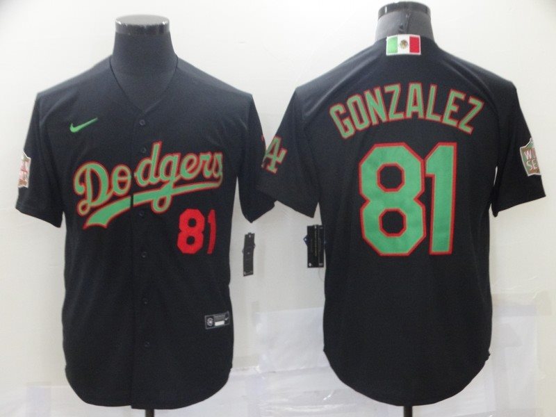 MLB Dodgers 81 Victor Gonzalez Black Mexcio Nike Cool Base Men Jersey