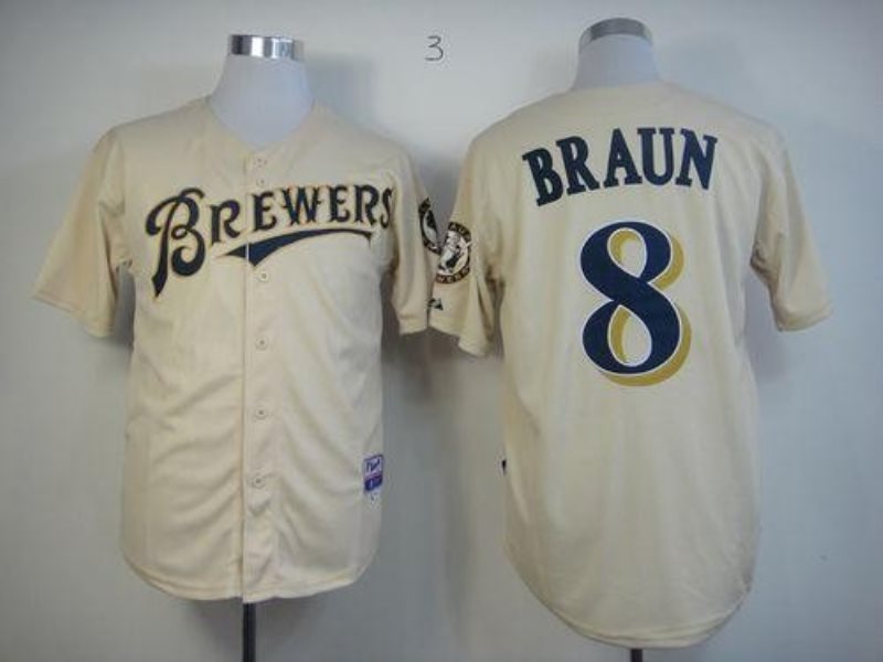 MLB Brewers 8 Ryan Braun Cream YOUniform Cool Base Men Jersey