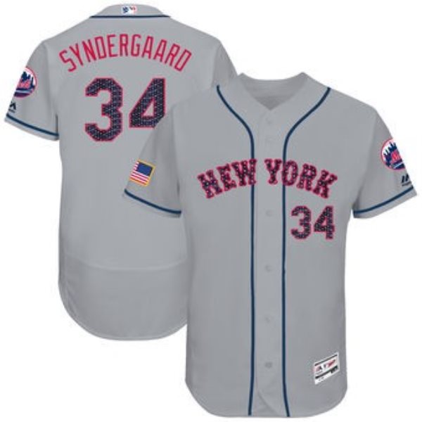 MLB Mets 34 Noah Syndergaard Gray 2018 Stars & Stripes Flex Base Men Jersey