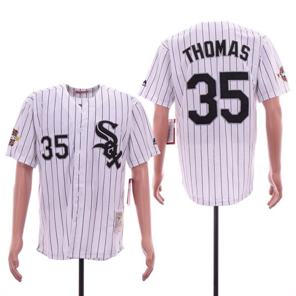 MLB White Sox 35 Frank Thomas White 2005 World Series Cooperstown Collection Men Jersey