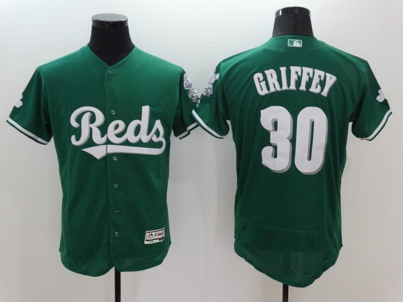 MLB Reds 30 Ken Griffey Jr. Green Flexbase Men Jersey