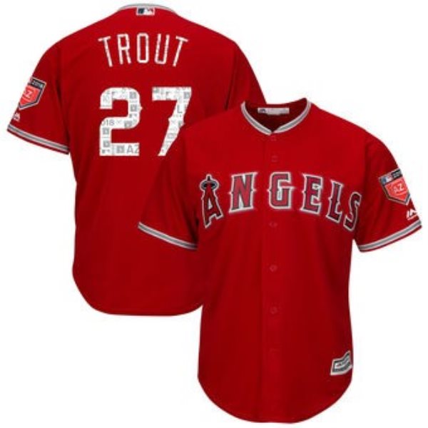 MLB Angels 27 Mike Trout 2018 Spring Training Cool Base Men Jersey