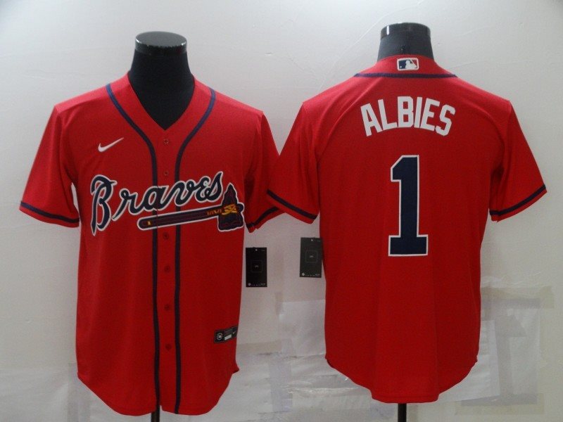 MLB Braves 1 Ozzie Albies Red Nike Cool Base Men Jersey