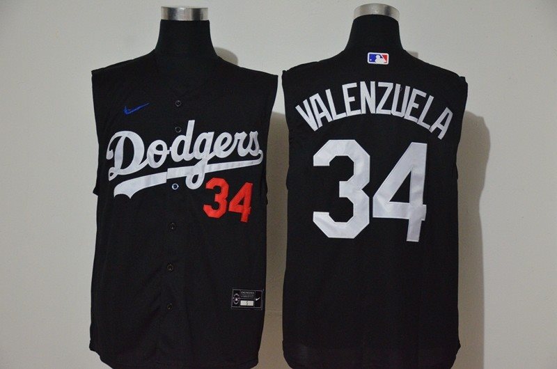 MLB Dodgers 34 Fernando Valenzuela Black Nike Cool Base Sleeveless Men Jersey