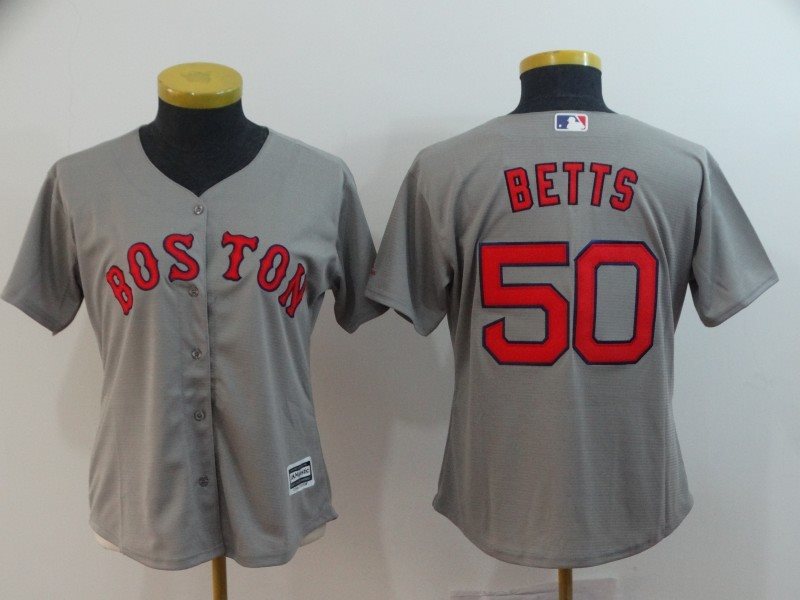 MLB Red Sox 50 Mookie Betts Gray Cool Base Women Jersey