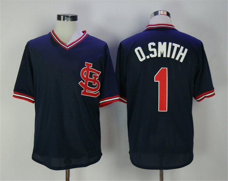 MLB Cardinals 1 Ozzie Smith Navy 1994 Cooperstown Collection Men Jersey