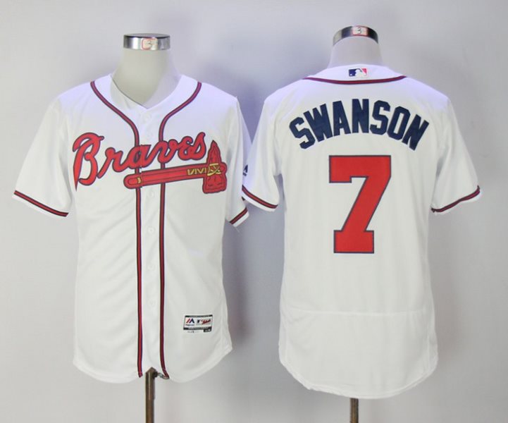 MLB Braves 7 Dansby Swanson White Flexbase Men Jersey