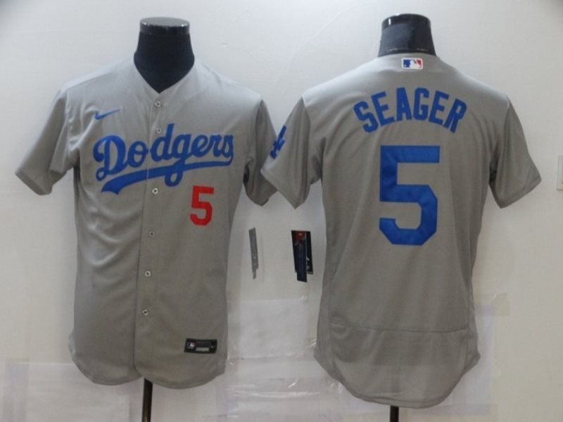 MLB Dodgers 5 Corey Seager Grey Nike Flexbase Men Jersey