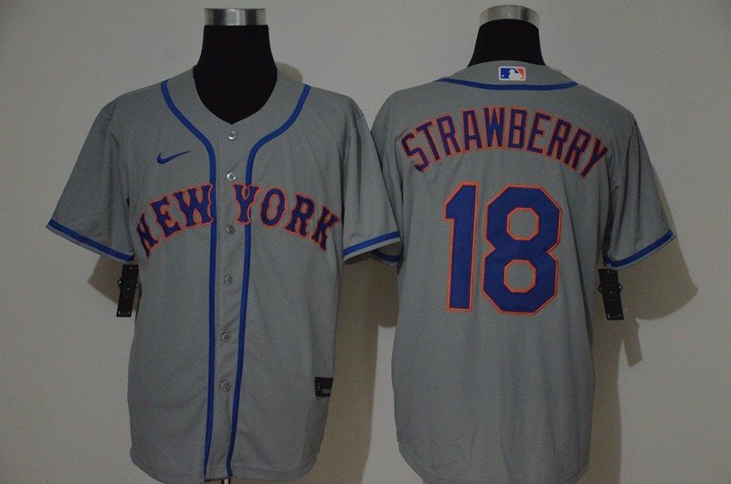 MLB Mets 18 Darryl Strawberry Grey 2020 Nike Cool Base Men Jersey
