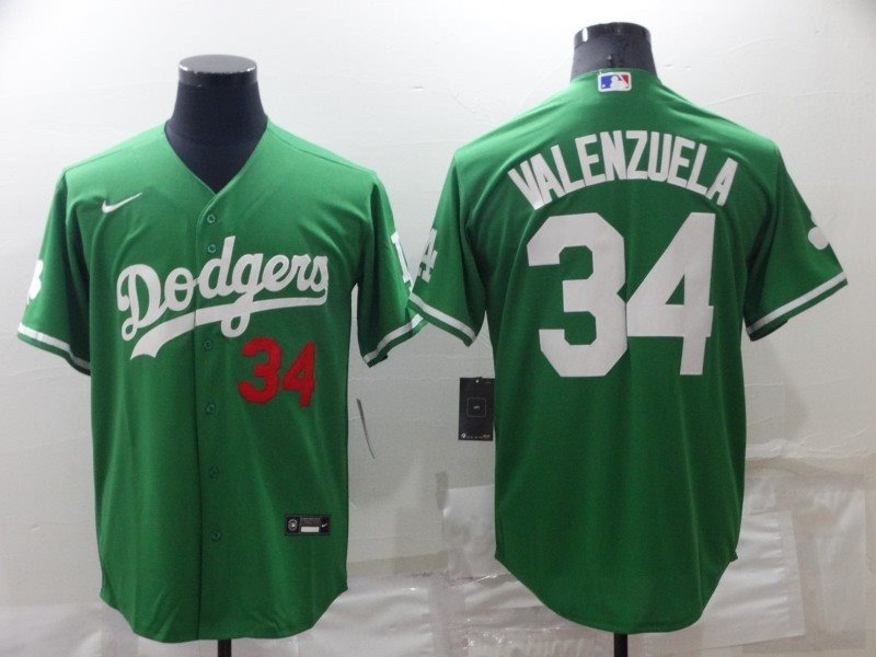MLB Dodgers 34 Fernando Valenzuela Green Nike Cool Base Men Jersey