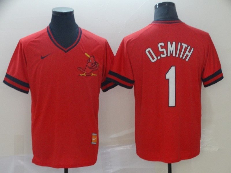 MLB Cardinals 1 Ozzie Smith Red Nike Cooperstown Collection Legend V-Neck Men Jersey