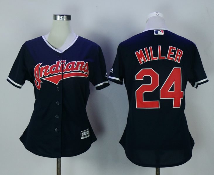 MLB Indians 24 Andrew Miller Navy Blue New Cool Base Women Jersey