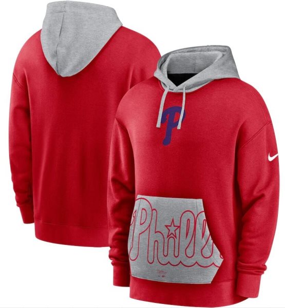 MLB Phillies Nike Red Gray Heritage Tri Blend Pullover Hoodie