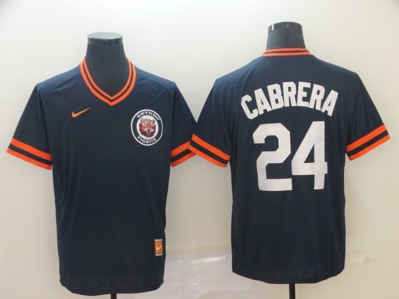 MLB Tigers 24 Miguel Cabrera Navy Nike Cooperstown Collection Legend V-Neck Men Jersey