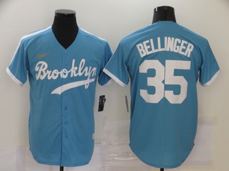 MLB Dodgers 35 Cody Bellinger Light Blue 2020 Nike Cool Base Blue Men Jersey