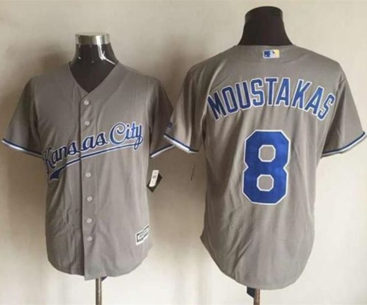 MLB Royals 8 Mike Moustakas New Grey Cool Base Men Jersey