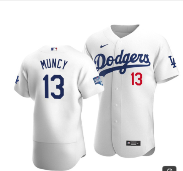 MLB Dodgers 13 Max Muncy White 2020 World Series Champions Flexbase Men Jersey