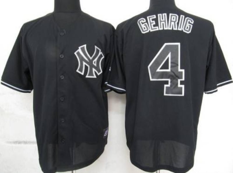 MLB Yankees 4 Lou Gehrig Black Fashion Men Jersey