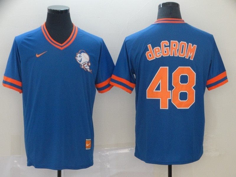 MLB Mets 48 Jacob DeGrom Royal Nike Cooperstown Collection Legend V-Neck Men Jersey