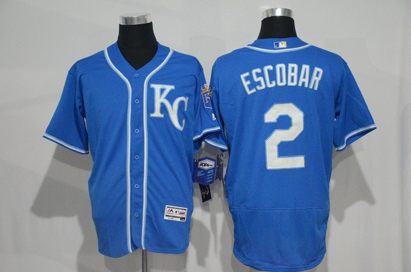 MLB Royals 2 Alcides Escobar Blue Flexbase Men Jersey
