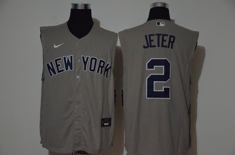 MLB Yankees 2 Derek Jeter Gray Nike Cool Base Sleeveless Men Jersey