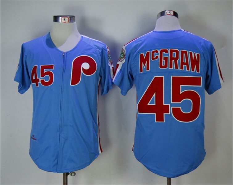 MLB Phillies 45 Tug McGraw Blue 1983 Throwback Men Jersey
