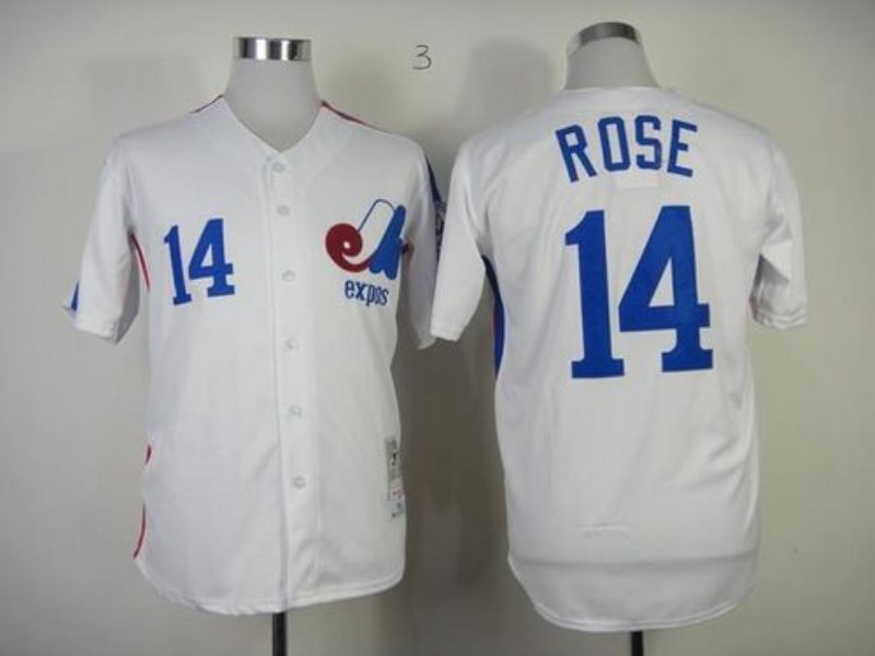 MLB Expos 14 Pete Rose White Mitchell and Ness Throwback Men Jersey
