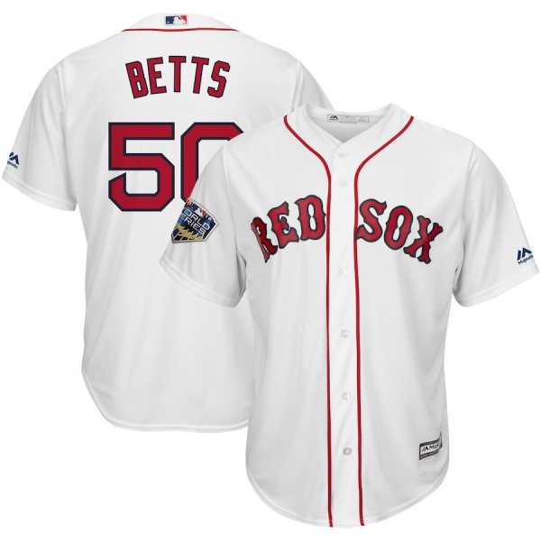 MLB Red Sox 50 Mookie Betts White 2018 World Series Cool Base Men Jersey