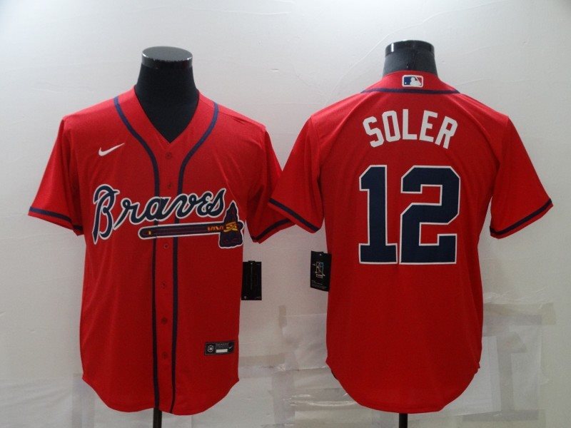 MLB Braves 12 Red Soler Nike Cool base Men Jersey