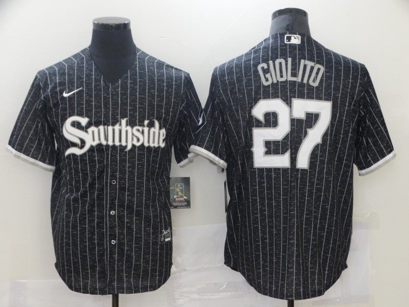 MLB White Sox Southside Black 27 Lucas Giolito 2021 City Connect Cool Base Men Jersey