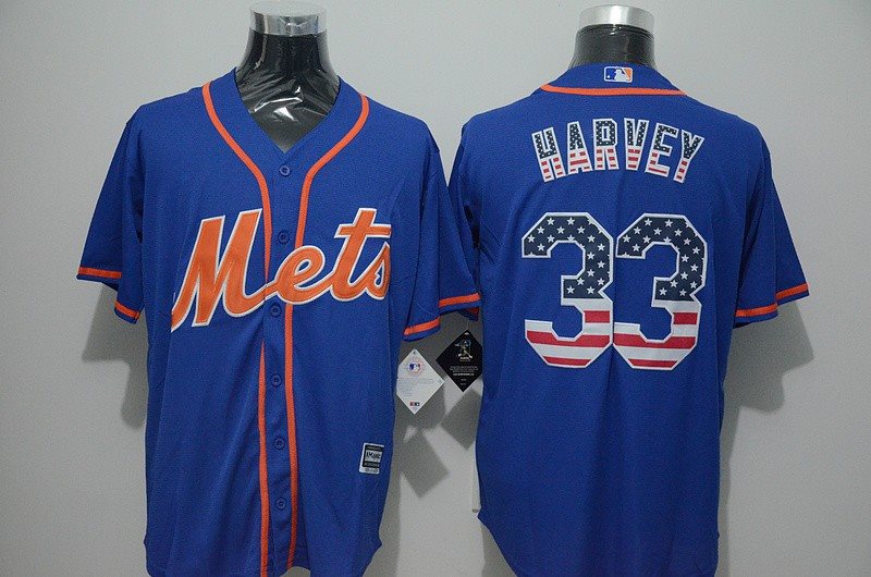 MLB Mets 33 Matt Harvey Blue USA Flag New Cool Base Men Jersey