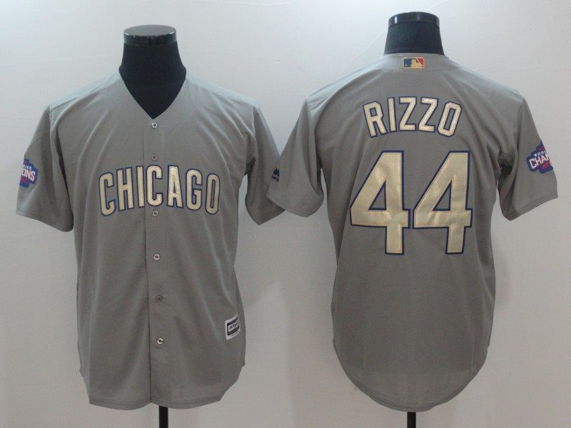 MLB Cubs 44 Anthony Rizzo Grey Gold Cool Base Men Jersey