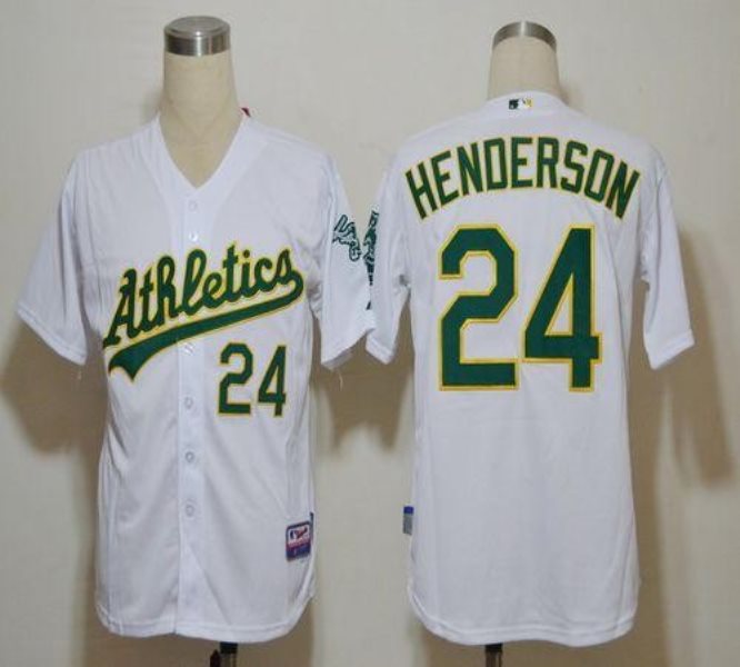 MLB Athletics 24 Rickey Henderson White Cool Base Men Jersey