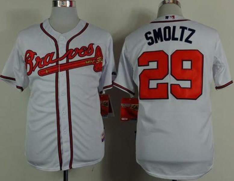 MLB Braves 29 John Smoltz White Cool Base Men Jersey
