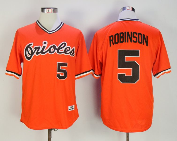 MLB Orioles 5 Brooks Robinson Orange 1975 Throwback Men Jersey