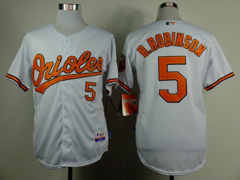 MLB Orioles 5 Brooks Robinson White In Gold Number Men Jersey