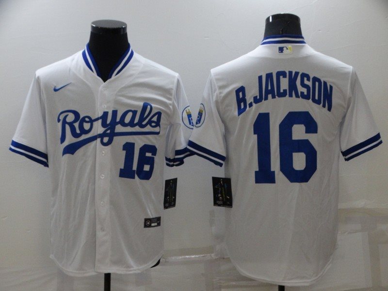 MLB Royals 16 Bo Jackson White Throwback Men Jersey